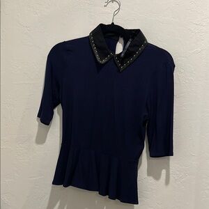 Navy Blue Studded Collar Women's Top